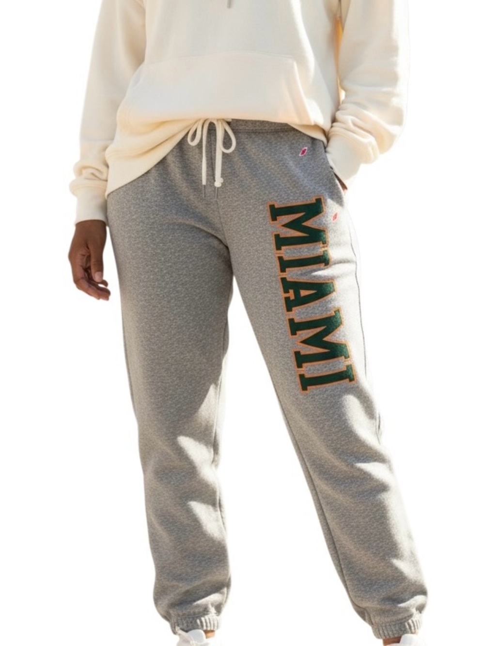 University of Miami Gray Sweatpants Joggers Size L Drawstring Waist Fleece Lined